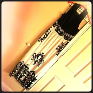 Black and white halter neck maxi dress